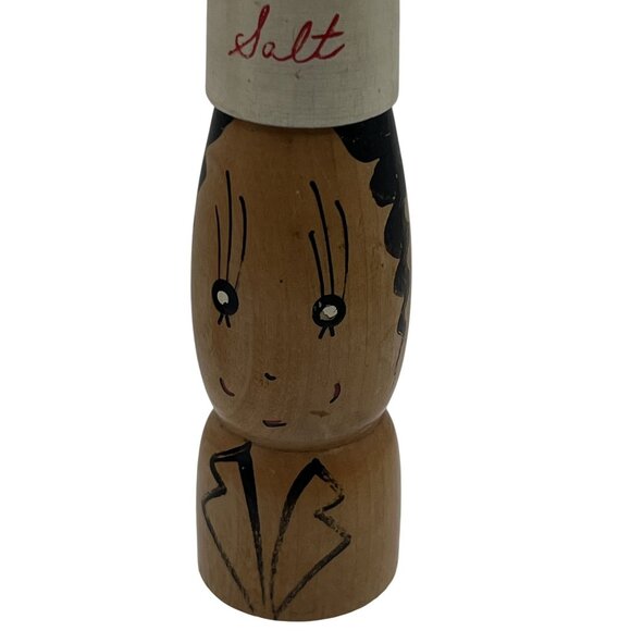 Vintage Retro 60s Kitchen Tall Wooden Novelty Salt Pepper Shakers Set 5.5"x2" - Picture 11 of 12